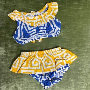 Mud Pie 2 Piece Greek Key Sun Suit 2 Piece Infant Girl Size 9-12 Month